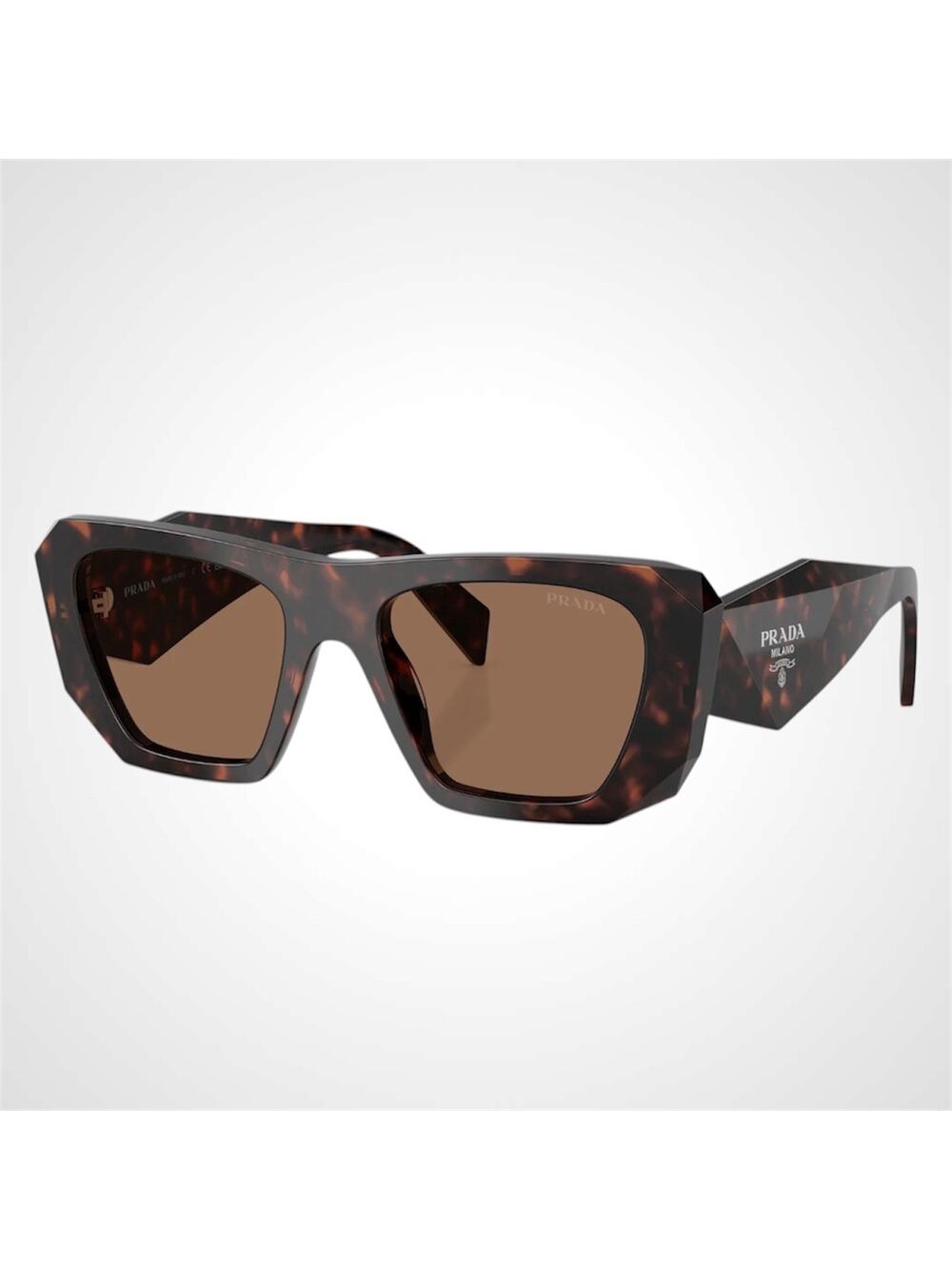 New PRADA Sunglasses Brown Root Tortoise Silver Symbole Logo Square Oversized - Picture 1 of 5